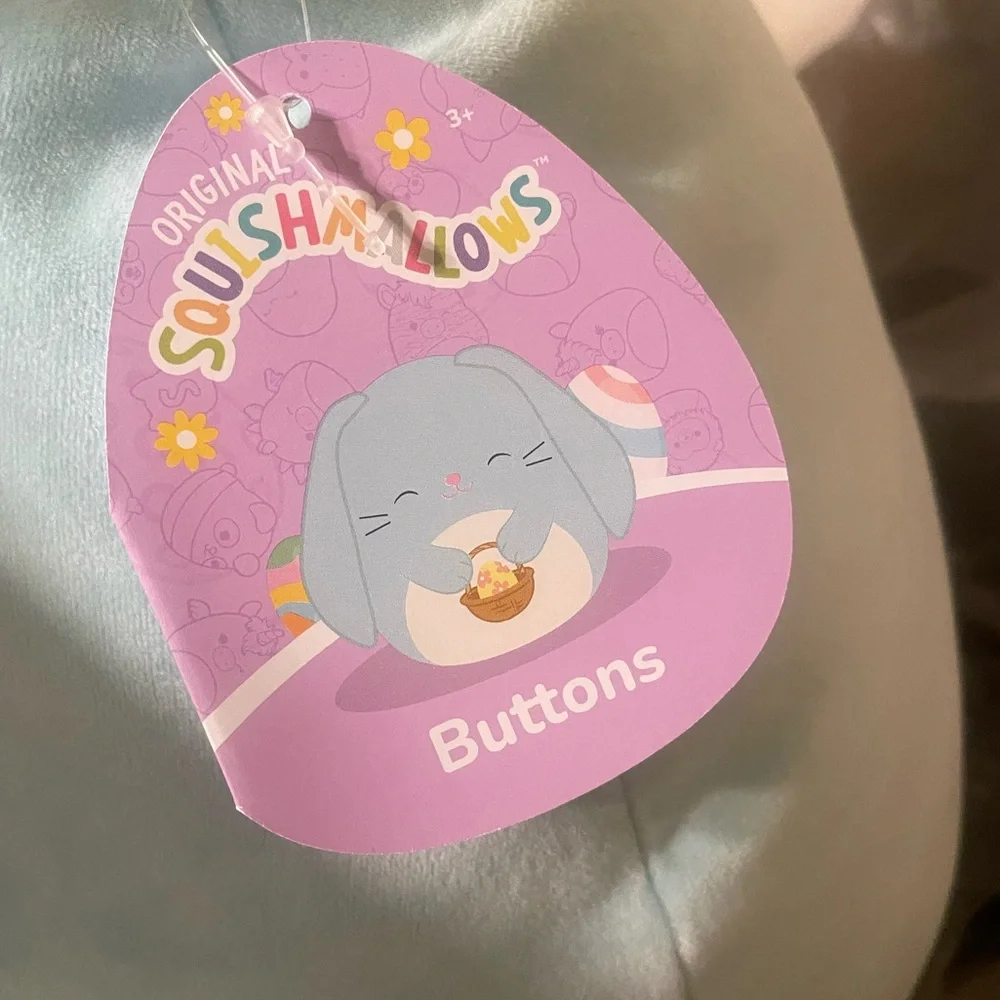 Original Squishmallow Blue Floppy Ears Rabbit Buttons 14 Inch Bunny, NWT